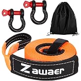 Zawaer Tow Rope for Car, 10T Automobile Strap with Shackle High Break Strength 26,455 LBS, Emergency Sling 5M x 5CM with Stor