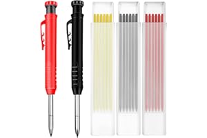PALPROT 2 Pack Mechanical Carpenters Pencils Built-in Pencil Sharpener with 20 Refills(Black, Yellow, Red), Work Pencils for Builders Construction Pencils Deep Hole Marker Woodworking Tools Joiners Pencils