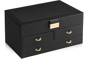 ADEL DREAM Schmuckkästchen, 3-stöckiges Schmuckkästchen mit rotgoldener Schnalle, Schmuckaufbewahrung aus PU-Leder, weicher Samt, Geschenk für Ihre Lieben und Freunde(Nero-11-1)