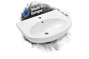 'aquaSu® Basic 60 cm Waschbecken 756, Waschtisch mit Überlauf und Hahnloch, Hänge-Waschbecken Made in EU, Waschtisch wandhängend, 60 x 43,5 cm, Sanitärkeramik weiß, 567756