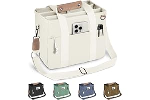 HOMESPON HOMESOPN Canvas Tote Bag for Women Handbag with Compartments and Multi-Pocket for Work School and Travel(Beige)