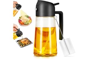 PLACHIDAY Ölsprüher, 2 in 1 Lebensmittelqualität Öl Mister Sprühflasche, 470ml/16oz Olivenöl Sprühflasche für Kochen, schwarz