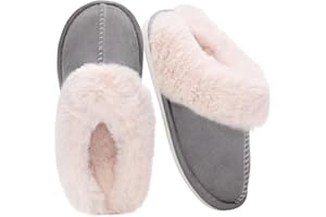 Auranso Ladies Slippers Fluffy Lined Warm Slippers Women Non Slip Cosy House Shoes for Indoor and Outdoor