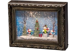 Konstsmide LED snöglob lykta bildram "snögubbe scen", vattenfylld/inomhusbruk (IP20) med 5 timmars timer/batteridrift: 4 x AA 1,5 V (exkl.)/Jullykta 2 varmvita dioder