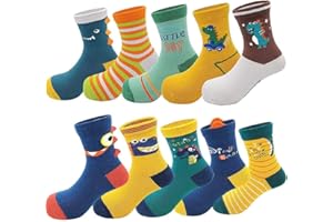 YANWANG 10 Pairs Toddler Kids Crew Socks Novelty Cute Cartoon Cotton Sock for Boys and Girls
