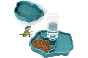 AzulLanse 2 Stück Schildkröten Wasserschale Reptilien Wasserschale,Automatischer Futterspender,Reptilien Näpfe für Reptilien Amphibien+1 kleine Fressnapf (blau)