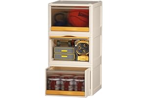 HAIXIN Boite rangement plastique, 39.6L boite de rangement, caisse rangement empilable avec couvercle et tiroir, Rangement Chambre à Coucher, blanc laiteux/poignée orange (lot de 3)