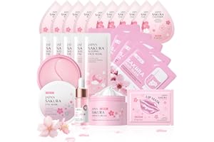 LAIKOU Japan Sakura Skin Care Set, 24 Kit Skincare Mini, Kit Viaje Cuidado Facial Mujer, con Máscara de Ojos Esencia Crema Facial Limpiador Tónico Hidratante Mascarilla Limpiadora