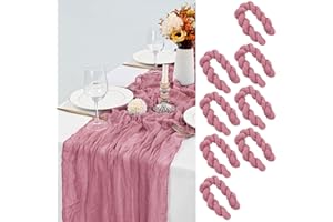 LYAFS 8 Pcs Dusty Rose Cheesecloth Table Runner 35"x120", 10FT Long Gauze Table Runner Boho for Wedding Reception Sheer Bridal Baby Shower Party Banquet Dining Rustic Table Decoration Tablecloth (90x300cm)