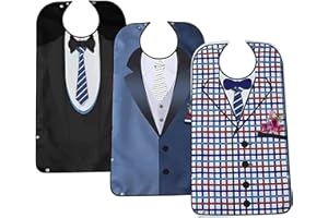 SPORWAY Lot de 3 bavoirs pour adultes : bavoirs pour personnes âgées Bavoir imperméable réutilisable lavable Tablier de repas Protection des vêtements pour personnes âgées Femmes Hommes, Noir , taille