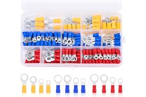 Gaethra Connettori Elettrici a Occhiello Anello 180 Pezzi, 0.5-6.0mm², 12 Tipi, Capicorda Elettrici,Realizzato Con Inserti In Ottone Stagnato per Garage, Ricambi Auto, Officine