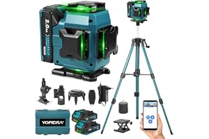 Yofidra Korslinjelaser med stativ – 4 x 360° 16-linjers grön lasernivå, självnivellerande korslinjelaser med 2 x 2000mAh batterier, fjärrkontroll, IP54, för byggprojekt och renoveringar