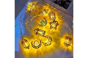 Kimuwote 1.5M 10LED Luci di Eid Ramadan, 2 Modalità Luci Musulmane Ramadan, Luna Stella Luce del Ramadan, Decorazioni del Ramadan per Camera da Letto e Giardino Feste Decor per Interni ed Esterni