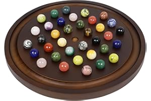 DREAMPLAY GIFTS Large Marble Solitaire Board Game Wooden Classic Natural Stone Marbles Solitaire Game Set Containing 36 Colored Natural Stone Marbles Strategy and Smart Games (walnut)