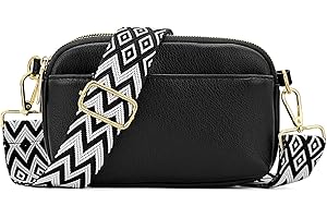 FuninCrea Sac Bandoulière Femme Cuir 3 Pockets Sac Banane Femme Bandoulière Petit Sacs a Main Femmes Bandoulieres avec Bretelles Détachables et Réglables pour Voyage Travail Achats