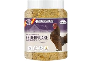 DADECARE Federpicare - Suplemento para Picaje y Canibalismo en Gallinas y en Aves 500g- Harina de Plumas - Nutrición Completa para Gallinas Que se Pican - Vitaminas, Minerales y Aminoácidos