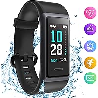 HolyHigh Fitness Band Smart Watch for Men Women Heart Rate Monitor Waterproof Fitness Tracker Sleep Monitor Smart Band Bluetooth Call Whatsapp Notification Step Counter Stop Watch