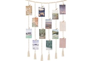 AstraGlam Hanging Photo Display Wall Decoration, Boho Wooden Beads Garland Collage Picture Frame Holder with 30 Clips for Bedroom, Living Room, Dorm, Gifts for Teenage Girls