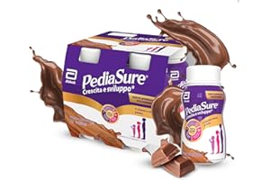 Pediasure Crescita e Sviluppo Drink, Integratore Bambini con Vitamine, Minerali, Proteine, per Difese Immunitarie, Concentrazione e Memoria, Formato Liquido 200 ml x 4 Pronto da Bere, Gusto Cioccolato