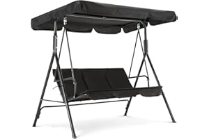 ‎M MCOMBO M MCombo 3-Sitzer Hollywoodschaukel, Gartenschaukel mit Verstellbares Sonnendach, Schaukelbank Outdoor, Gartenliege Wetterfest, 114 x 170 x 155 cm, Schwarz 8003
