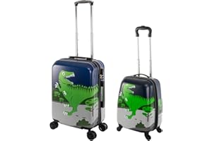 Travelhouse Happy Children Kinder Koffer Dino ABS Hartschale Gepäck Trolley Trolley Kinderkoffer Kindertrolley 27L+ 41L Bordkoffer und Koffer Set