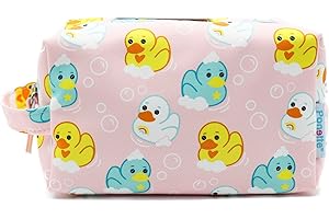 PONETTE - Neceser Infantil en Tejido Rosa Bebé con Divertido Estampado de Patitos de Goma con Jabón y Burbujas, Niño, Niña, Viaje, Estuche, Bolsa, Piscina, Colegio, Marca Española