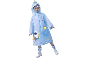 amo nenes Toddler Cartoon Raincoat for Boys Girls Rain Poncho Hooded,Waterproof Reusable Thick EVA,Kid Rain Suit Jacket, Rainwear with Storage Bag, Invisible Book Bag Position, Zipper Closure