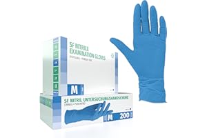 SF MEDICAL PRODUCTS GMBH SF Gants nitrile M bleus – 200 gants jetables, non poudrés, sans latex, résistants, pour cuisine, ménage, mécanique, tatouage, usage médical, coiffure, gants alimentaires, protection chimique