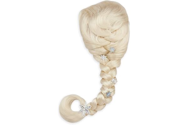 Disney - Perruque d’Elsa de La Reine des Neiges 2 - Cheveux blonds tressés avec des mèches irisées et des breloques en forme de flocon de neige 3D, convient aux enfants de 3 ans et plus