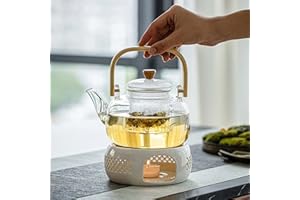 ConBlom Keramik Teekanne Wärmer, Teewärmer Kaffeewärmer Stövchen, mit Kork Stövchen Teekanne Basis, Tee Herd Milchwärmer für Home Cafe Teemilch (ohne Kerze und Teekanne) (B)