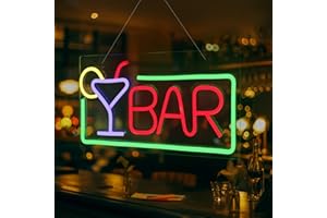 FITNATE Letrero LED de Barra de Neón, 22x42cm, Letrero Luz Acrílico, Luminoso y Brillante, Alimentado por USB, Decoración para Negocio, Tienda, Bar, Fiestas y Hogar, con Cartel de Horario Comercial