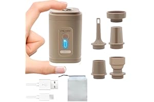 ELITECRAN Bomba de Aire Eléctricas con 5 Boquillas, Mini Bomba de Aire 2 en 1 Inflar y Desinflar Rápido, Bomba de Viaje Portátil con Batería Recargable e Iluminación LED, Pequeña Deflactor Inflador Electrico