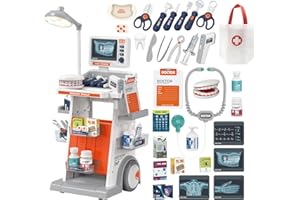 RedCrab Doctors Trolley Set for Kids, Children Doctors Playset with Medical Cart, Stethoscope, Thermometer and Syringe,Medical Kits Role Play Toy Gift for Girls Boys