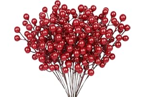MACTING 24Pcs Künstliche Rote Holly Beeren Weihnachtsdeko, 22cm Stechpalmenbeeren Zweige Dekorationen für Weihnachten Zuhause für Hochzeit Deko, Christbaumschmuck, Weihnachtsbaumschmuck, Christbaumkugeln