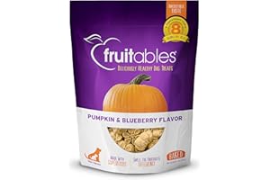 Fruitables Golosinas horneadas para perros, Golosinas de calabaza para perros, saludables bajas en calorías, sin trigo, maíz ni soja - Calabaza y arándano 198g