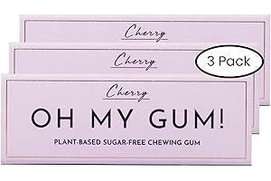 OH MY GUM! Natural Chewing Gum in Cherry Pack of 3 (10 Pieces/Pack) | 100% Plant Based Aspartame Free Chewing Gum | Award Winning Sugar Free Chewing Gum & Good for Teeth | Cherry Chewing Gum |