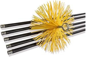 Kit de ramonage conduits gainés | Brosse hérisson synthétique | Diamètre 200 mm | 7 mètres en 5 Cannes de 1,40 m | Cheminées | Kibros 4KIT3SRb