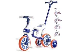 KORIMEFA Triciclos para Niños 5 en 1 Triciclos Bebes Triciclos evolutivos Bicicletas evolutivos Triciclo Bici para Niño y Niña de 1 a 4 años con Barra de Empuje (Azul)