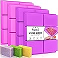 Silicone Soap Molds Set of 4, 6 Cavities Rectangle Silicone Soap Molds for Homemade Craft Soap Mold, Cake Mold, Chocolate Mold ＆ Ice Cube Tray（Purple ＆ Pink）
