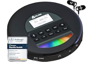 KLIM Nomad CD Player Bluetooth - Tragbarer CD-Player Discman mit langlebigem Akku - Inklusive Kopfhörer - CD-R, CD-RW, MP3 - Mit TF-Reader, Radio FM - Ideal für Autos