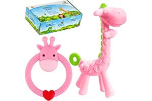 Mordedor bebe Jirafa Inesita de Ritalia/Mordedores bebes refrigerantes/Mordedor bebe 3 meses/Regalo niño niña con certificado CE (Rosa)