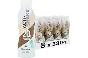 Acti-Shake Chocolate High Protein Dairy Drink 380g (Pack of 8) - 20g of Protein per bottle- Ready to Drink - Low Fat and No Added Sugars - 198 kcal - Multipack