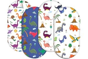 MLEPXBO 4 Pack Moses Basket Fitted Sheets, 82X41cm Soft Newborn Baby Bassinet Sheets for Girls and Boys, Crib Fitted Sheet, Easy Care & Machine Washable, For Oval, Rectangle Bassinet Leaves (Dinosaur)