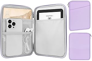 MoKo 6-7" eReader Sleeve Bag for iPad Mini 7 (A17 Pro)/6/5/4/3/2, 7" ereader Colorsoft Signature Edition, 6" ereader 11th/10th/8th Gen, 6.8" ereader Paperwhite 11th/10th Gen 2021/2018, Lilac