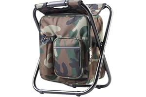 SteelMule Silla Taburete Plegable de Camping y Pesca 3 en 1 con Mochila y Bolsa Térmica – Robusta, Compacta, Respaldo Ergonómico y Estructura de Aluminio para Exterior, Playa y Senderismo