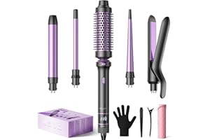 BESTOPE PRO 5 in 1 Hair Curling Wand, Hair Curler Set with Thermal Brush and Hair Straightener, 13 Temperature Control for All Hair Lengths, with Heat Resistant Mat, Glove, Clip, Rose Gold