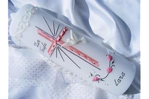 KERZENZAUBER-LUSINE Taufkerze Kommunionkerze Junge Mädchen 250/70 mm T-918 inkl. Beschriftung