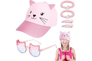 Saier tbo 6Pcs Girls Baseball Cap Sunglasses for Kids, Summer Sun Hat Cat Shape Glasses Set with Scrunchies Hair Clips Girl's Summer Accessories for Beach Holiday Travel Outdoor Pink