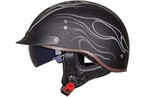 EBAYIN Open Face Helmet Half Motorbike Helmet Vintage Cruiser Chopper Scooter Pilot ECE Certified Retro Harley Motorbike Adult Crash Moped Helmet With Sun Visor for Men And Women