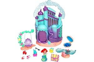 Disney Store Official, La Sirenita, Ariel casa muñecas, colección Once Upon a Story, 14,5 cm/6", Set Juego con Flounder, Sebastián, Palacio de Tritón y Accesorios, Apto a Partir de 3 años